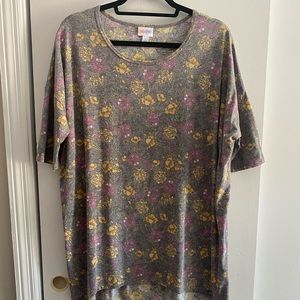 LuLaRoe Irma, Grey w Yellow & Purple Flowers